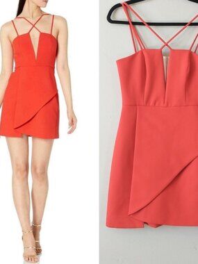 Bcbgmaxazria Linzee Crisscross Strappy Mini Dress 4 Curry Red Cocktail Datenight
